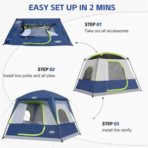 Portable Camping Tent 4-Person Easy Set Up Waterproof with Top Rainfly - Picture 5 of 6